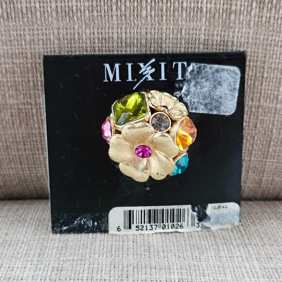 Mixit Women Fashion Ring Multi Color Crystals Gold Tine Stretchable Ring NWT - Picture 2 of 10